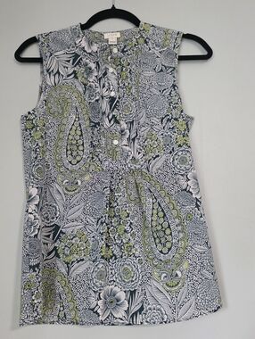 J.Crew Sleeveless Floral Paisley Popover Top in Navy & Lime